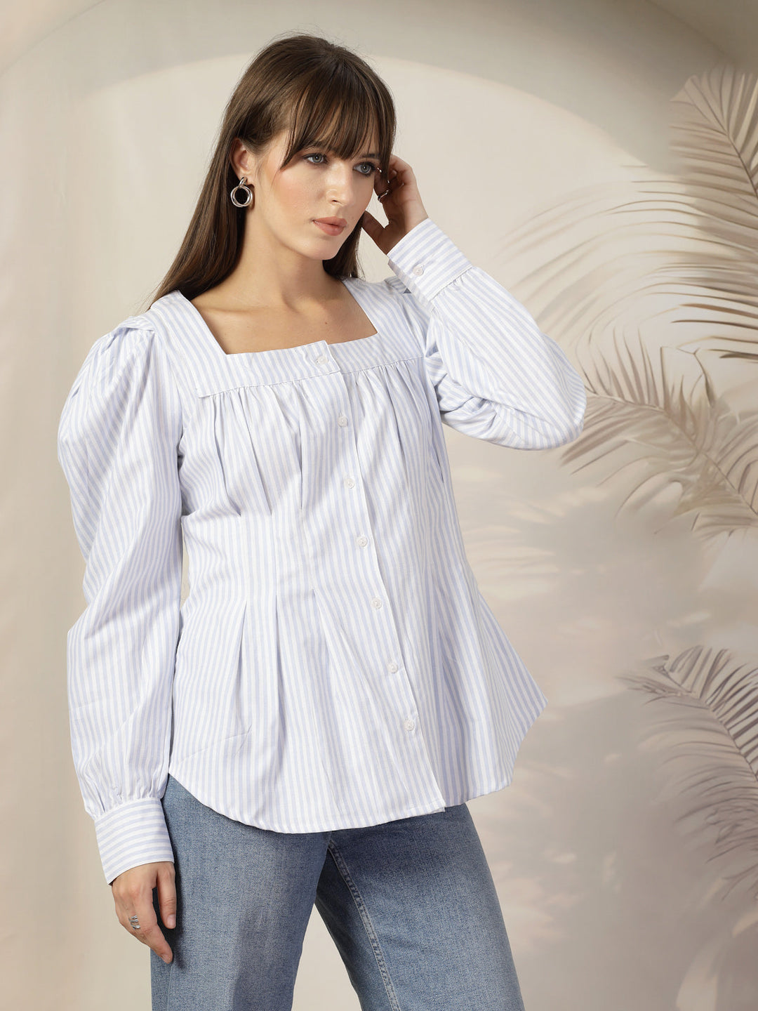 Women Opaque Striped Casual Cotton Shirt