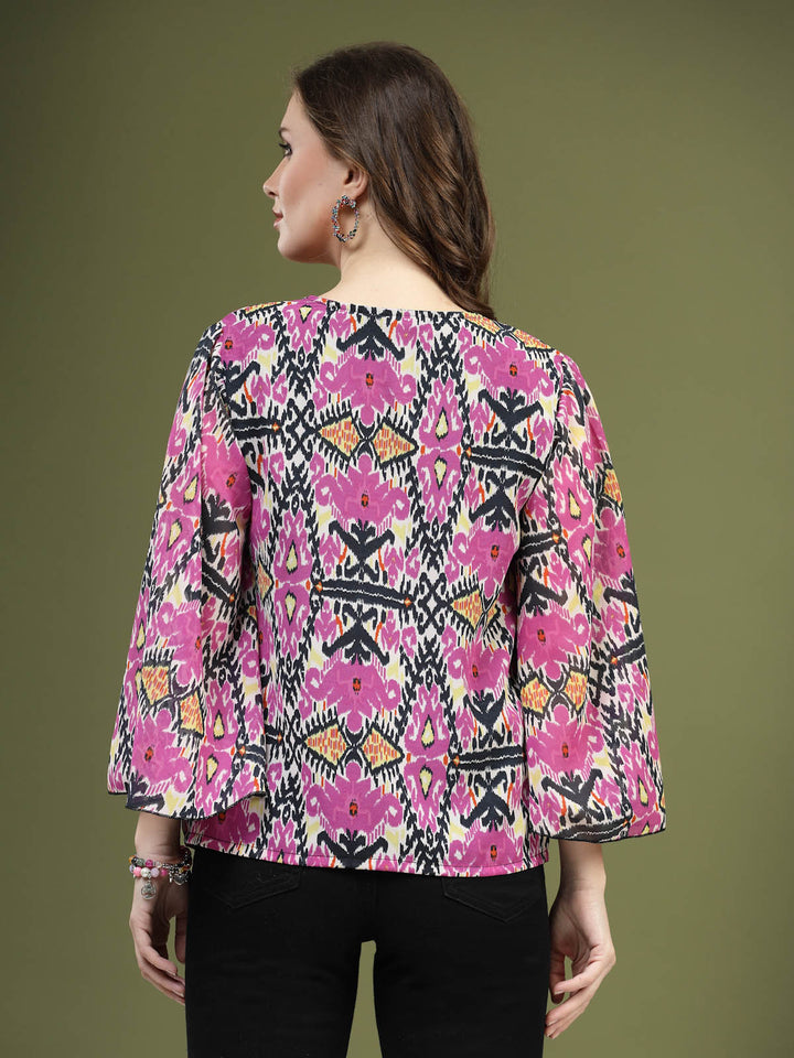 Violet  Black Ethnic Motifs Printed Shirt Style Top