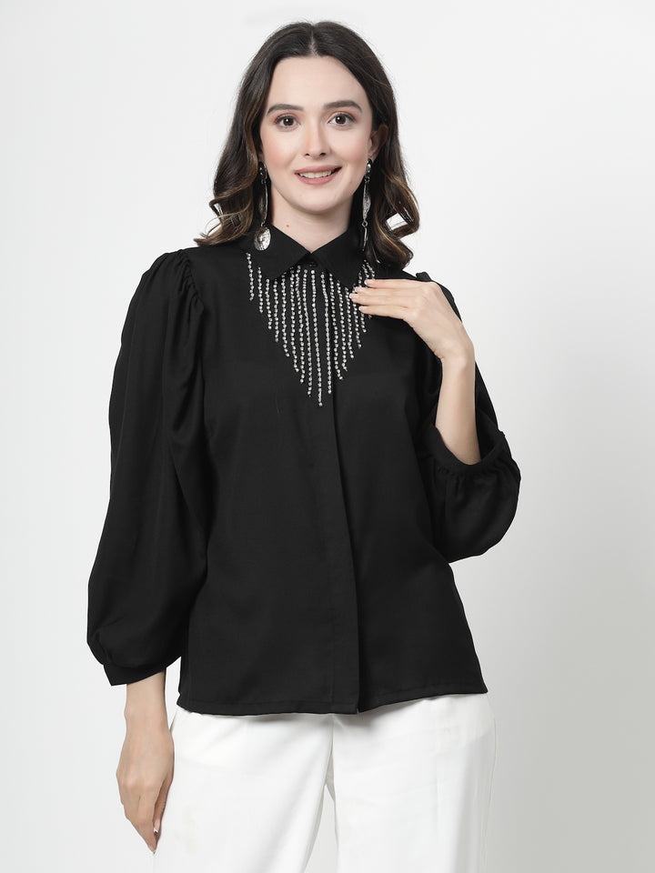 Spread Collar Puff Sleeves Party Shirt