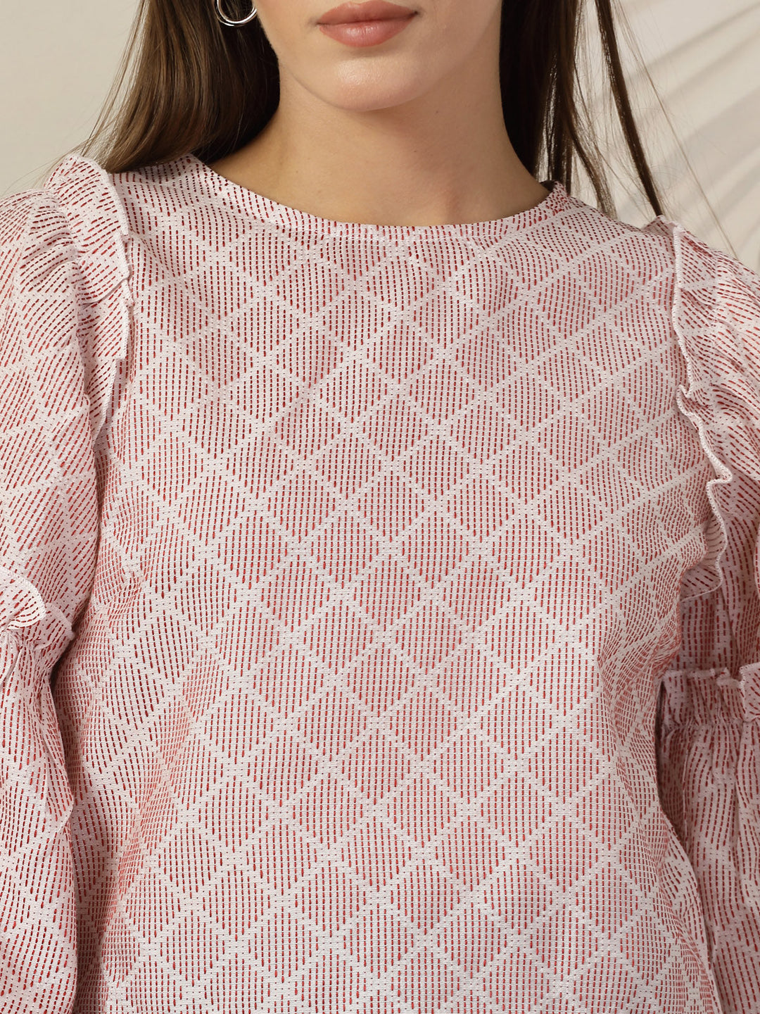 Checked Bell Sleeve Cotton Top