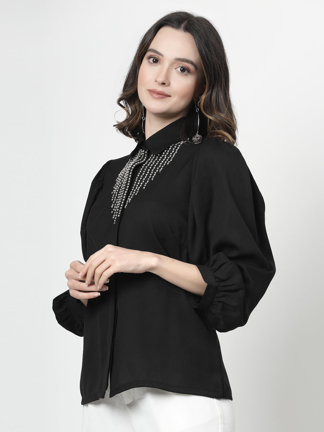 Spread Collar Puff Sleeves Party Shirt