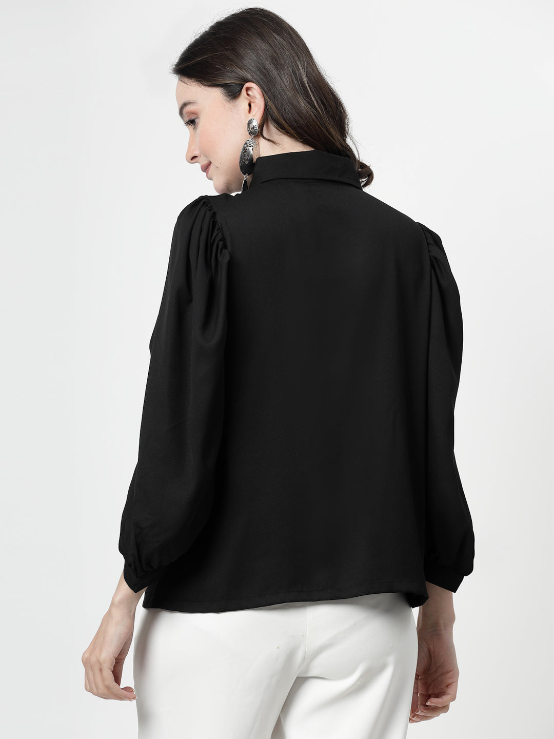 Spread Collar Puff Sleeves Party Shirt