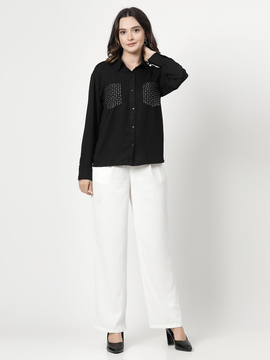 Spread Collar Polka Dots Casual Shirt