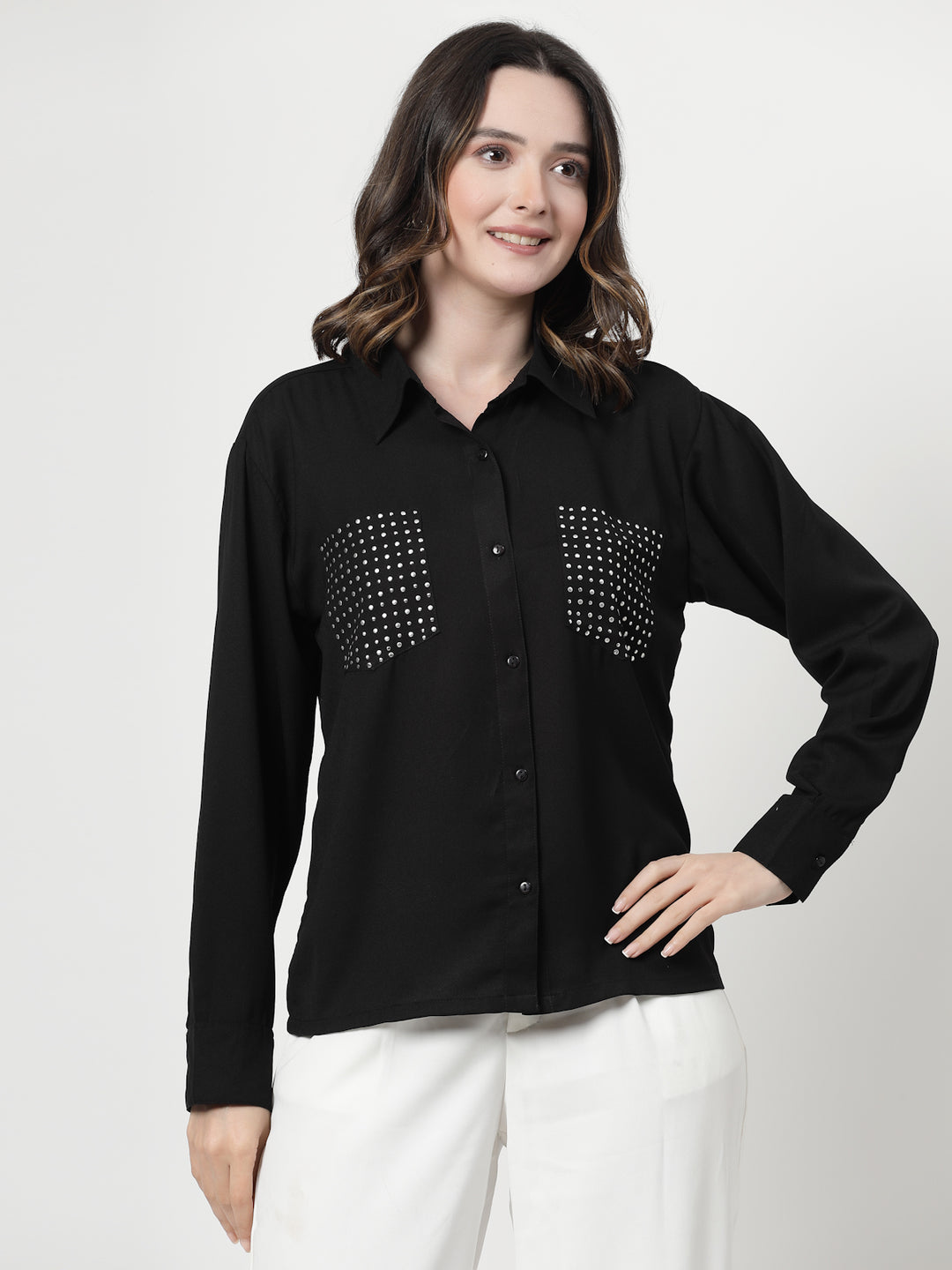 Spread Collar Polka Dots Casual Shirt