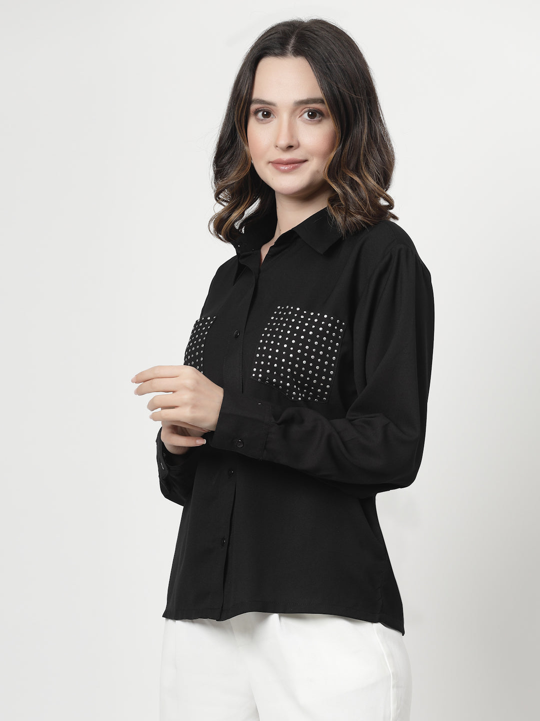 Spread Collar Polka Dots Casual Shirt