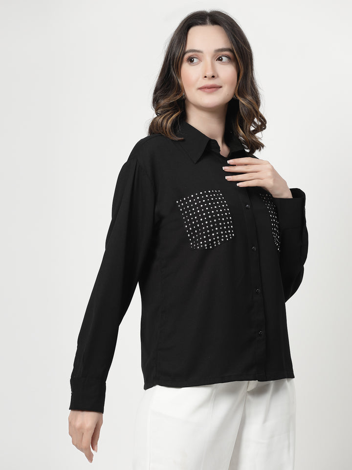 Spread Collar Polka Dots Casual Shirt