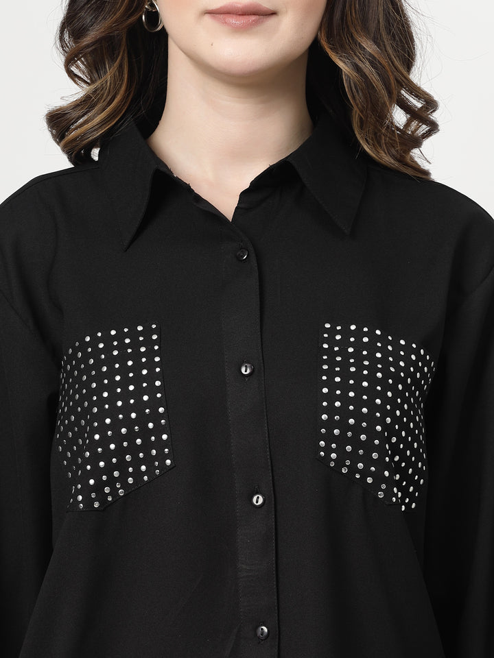 Spread Collar Polka Dots Casual Shirt