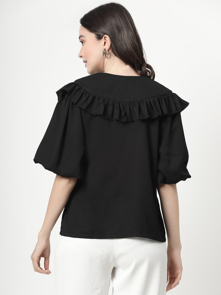 Embellished Peter Pan Collar Flared Sleeves Top