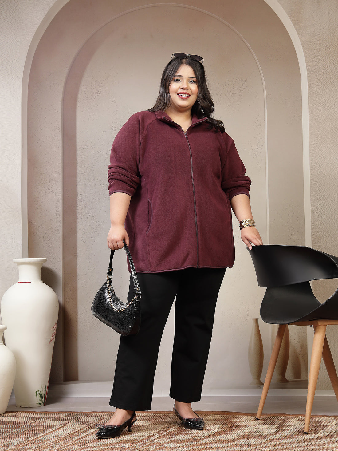 Plus Size Mock Collar Bomber Jacket