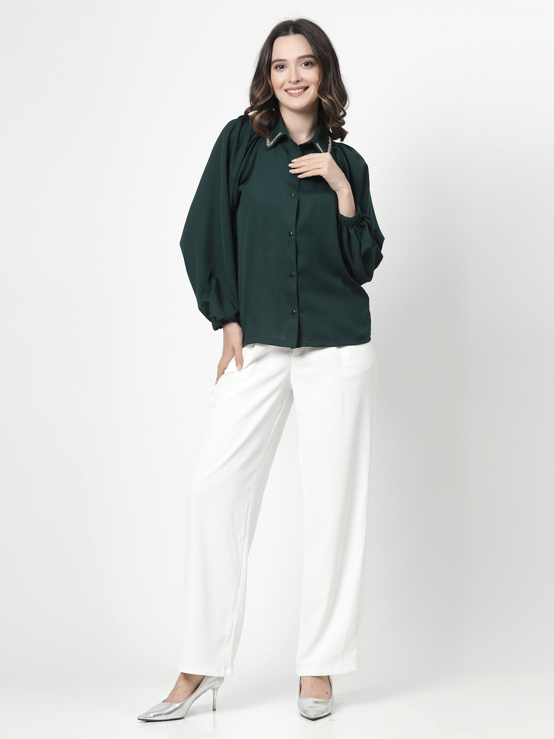 Spread Collar Puff Sleeves Party Shirt