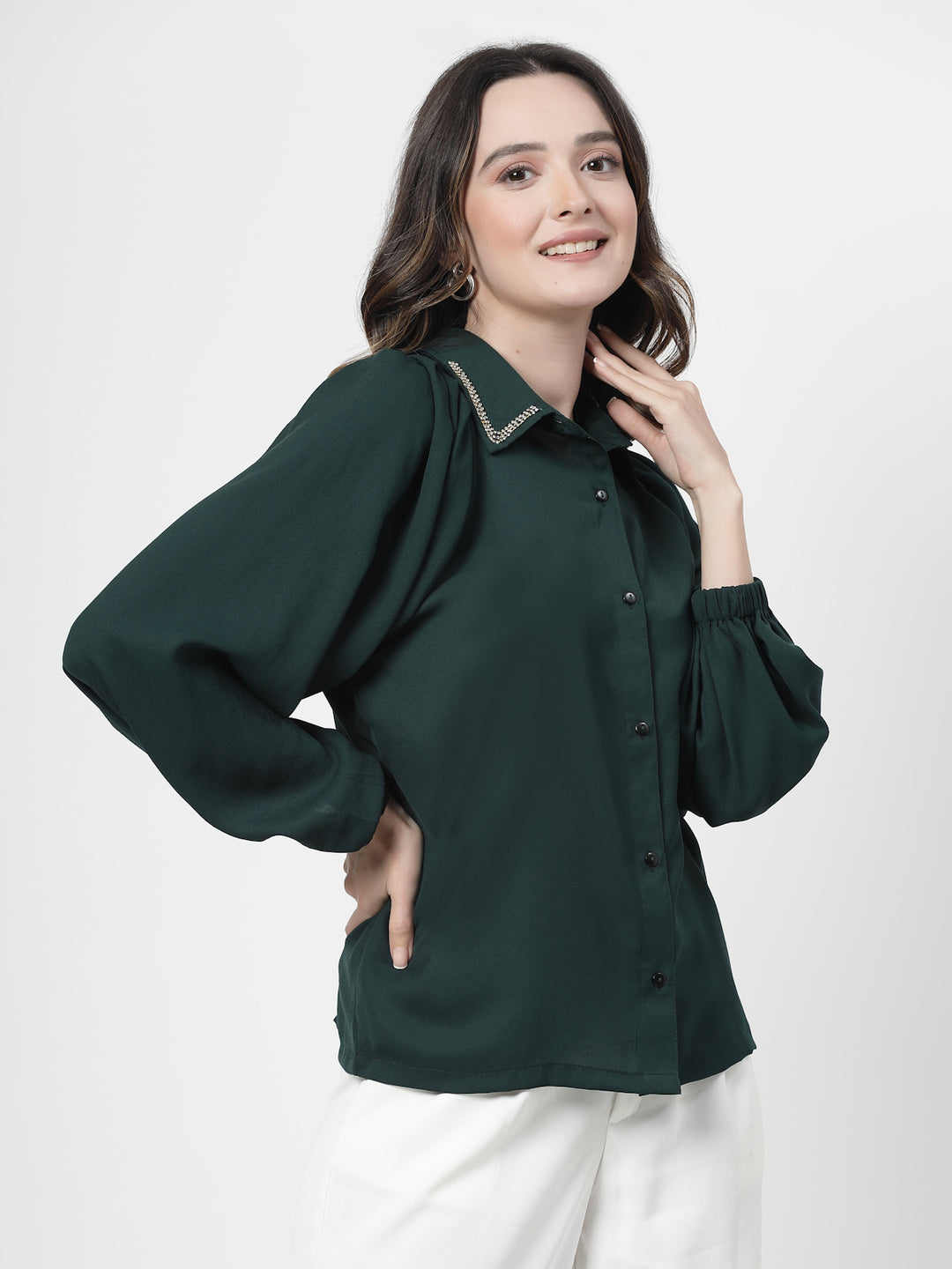 Spread Collar Puff Sleeves Party Shirt