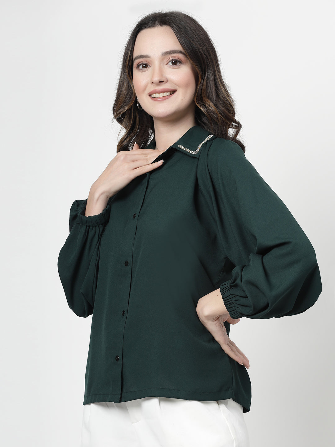 Spread Collar Puff Sleeves Party Shirt