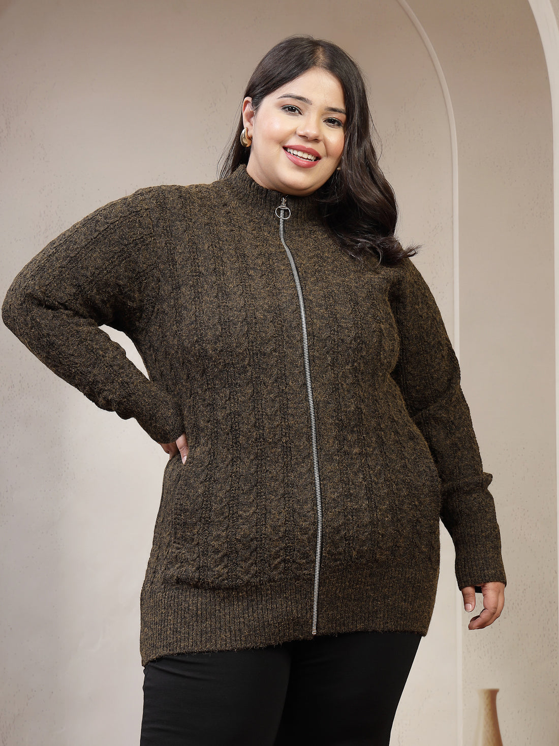 Plus Size Women Solid High Neck Sweater
