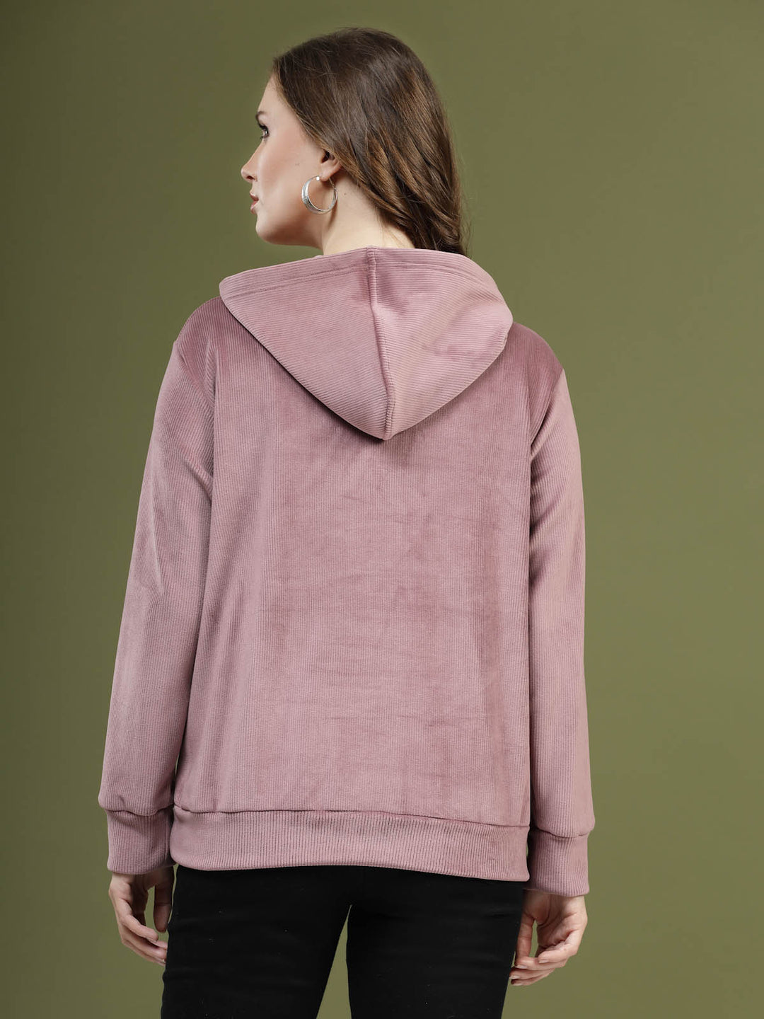 Pink Hooded Long Sleeves Pullover Sweatshirt