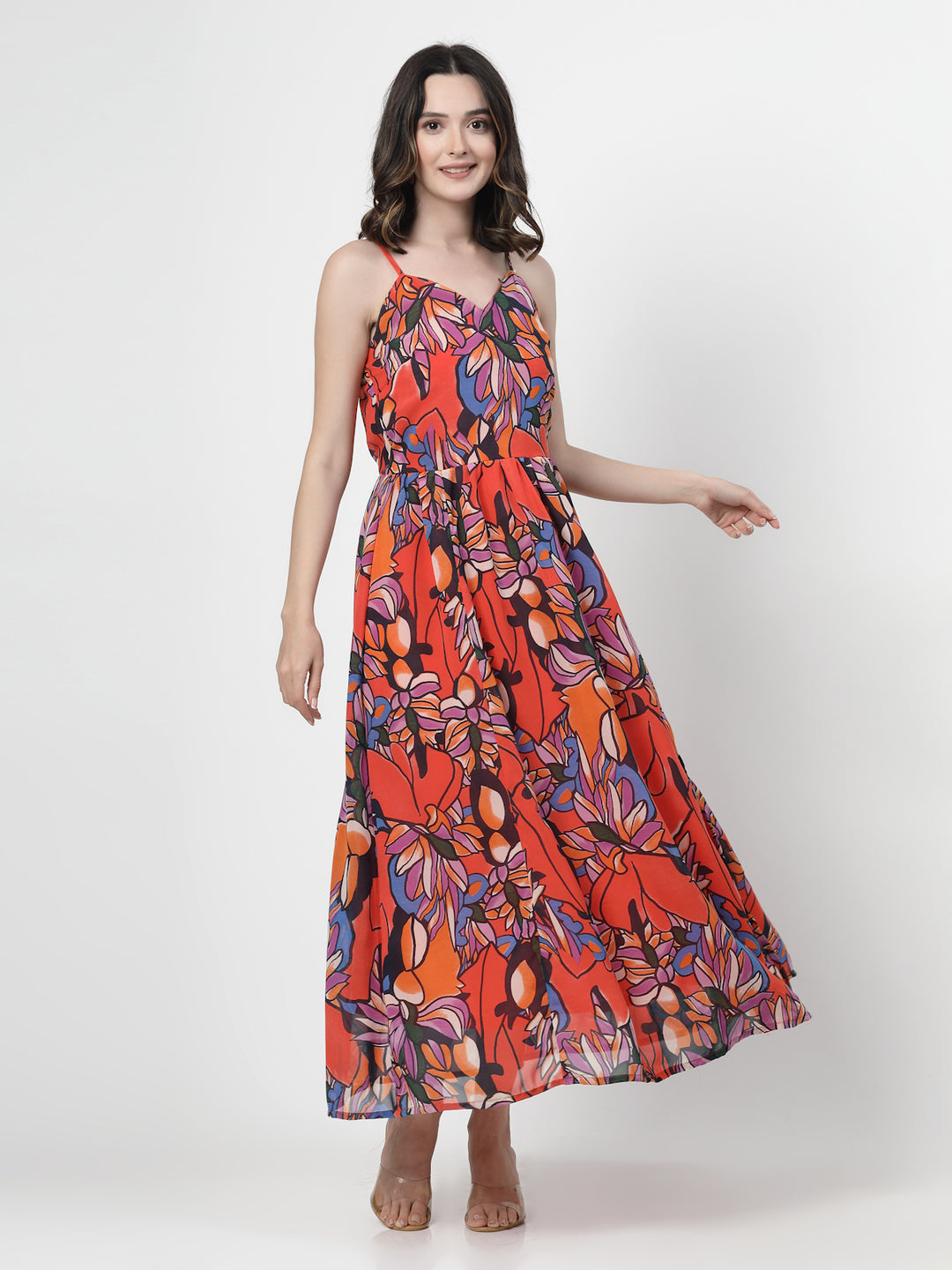 Floral Print Halter Neck Maxi Dress