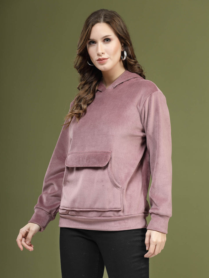 Pink Hooded Long Sleeves Pullover Sweatshirt