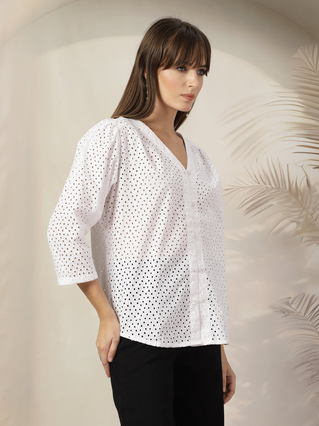 Geometric Print Cotton Shirt Style Top