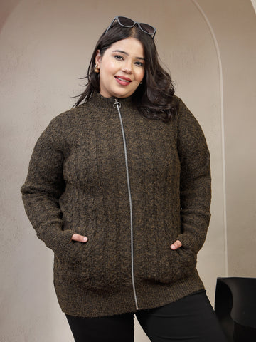 Plus Size Women Solid High Neck Sweater