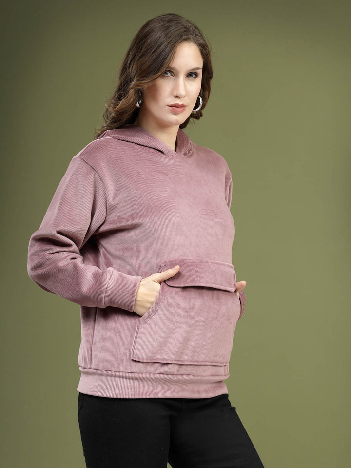 Pink Hooded Long Sleeves Pullover Sweatshirt