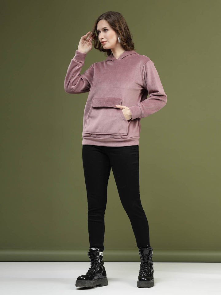 Pink Hooded Long Sleeves Pullover Sweatshirt