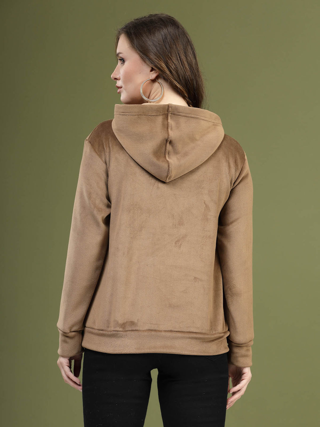 Brown Hooded Long Sleeves Pullover Sweatshirt