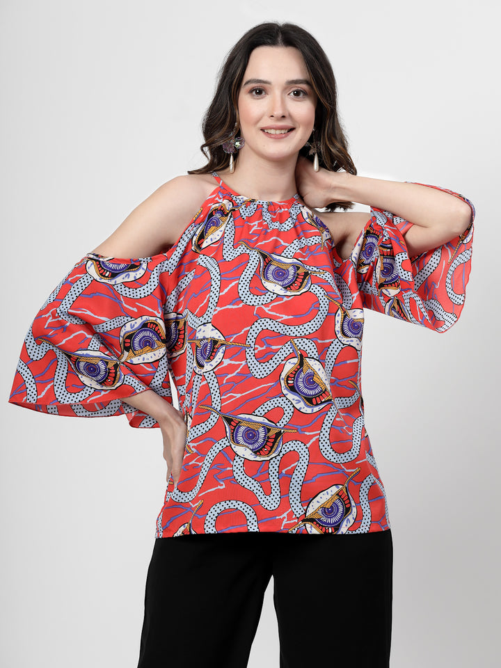 Print Cold-Shoulder Top