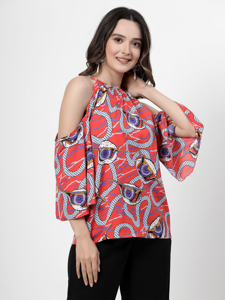 Print Cold-Shoulder Top