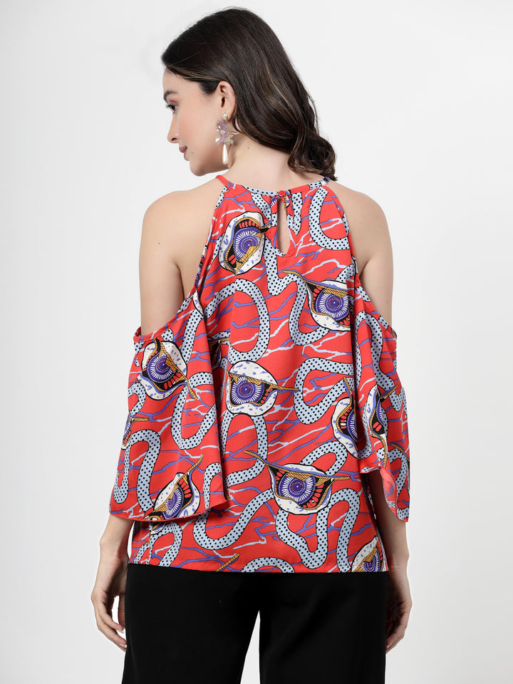 Print Cold-Shoulder Top