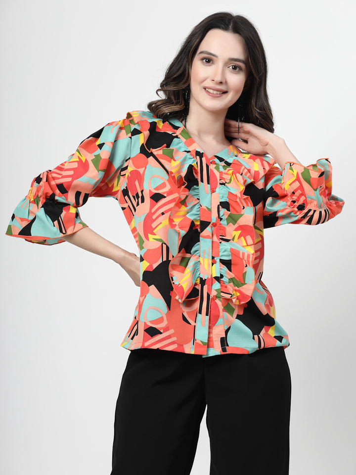 Print Tie-Up Neck Top