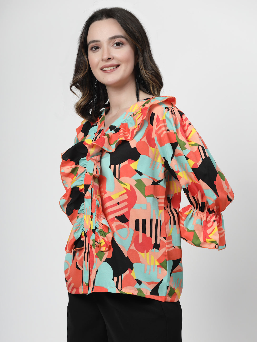 Print Tie-Up Neck Top