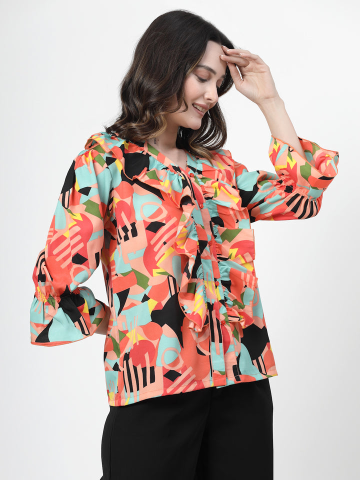 Print Tie-Up Neck Top