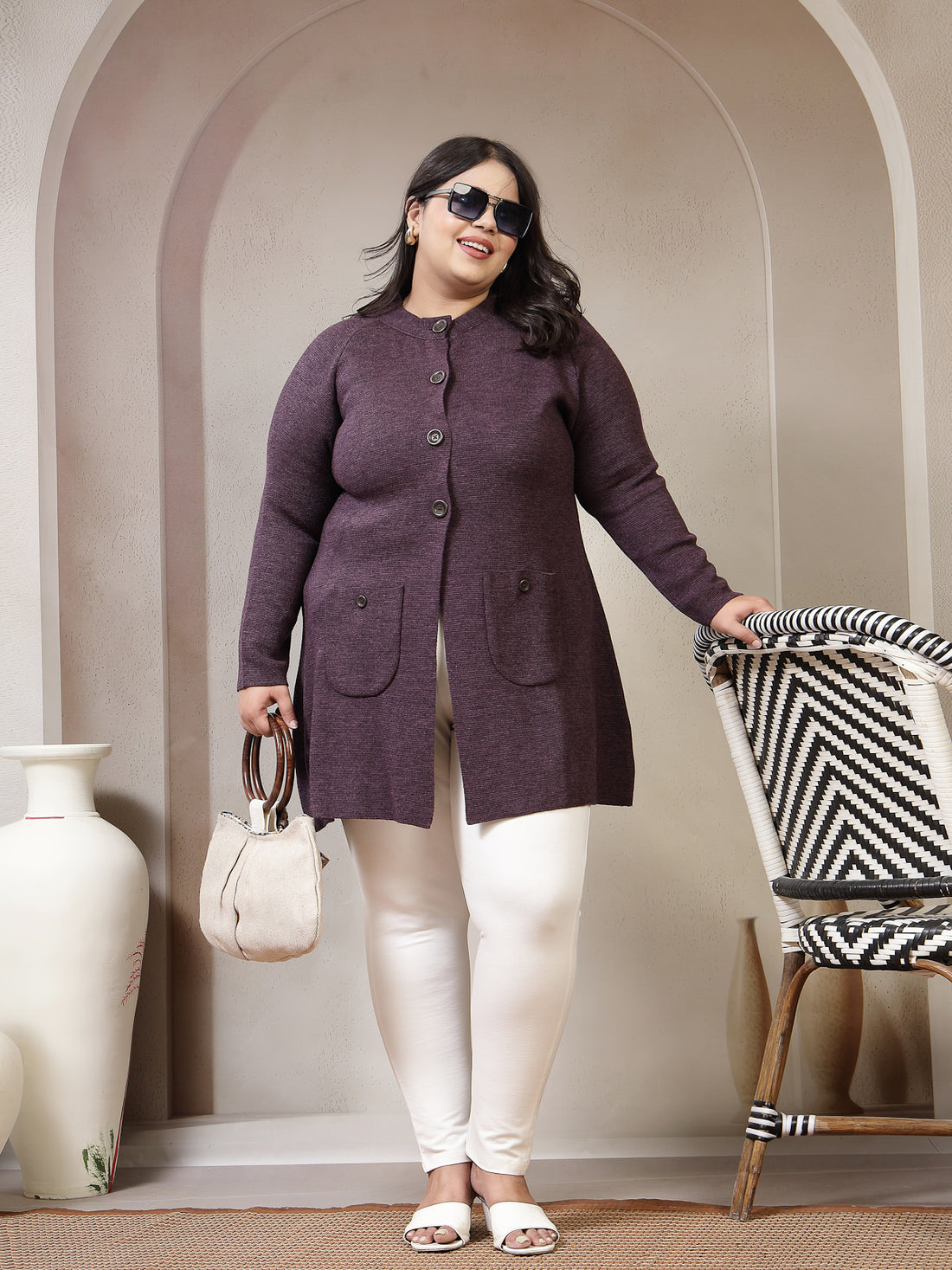 Plus Size Women Solid Cardigan Sweater