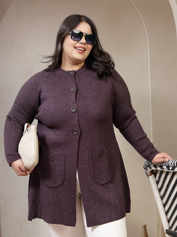 Plus Size Women Solid Cardigan Sweater