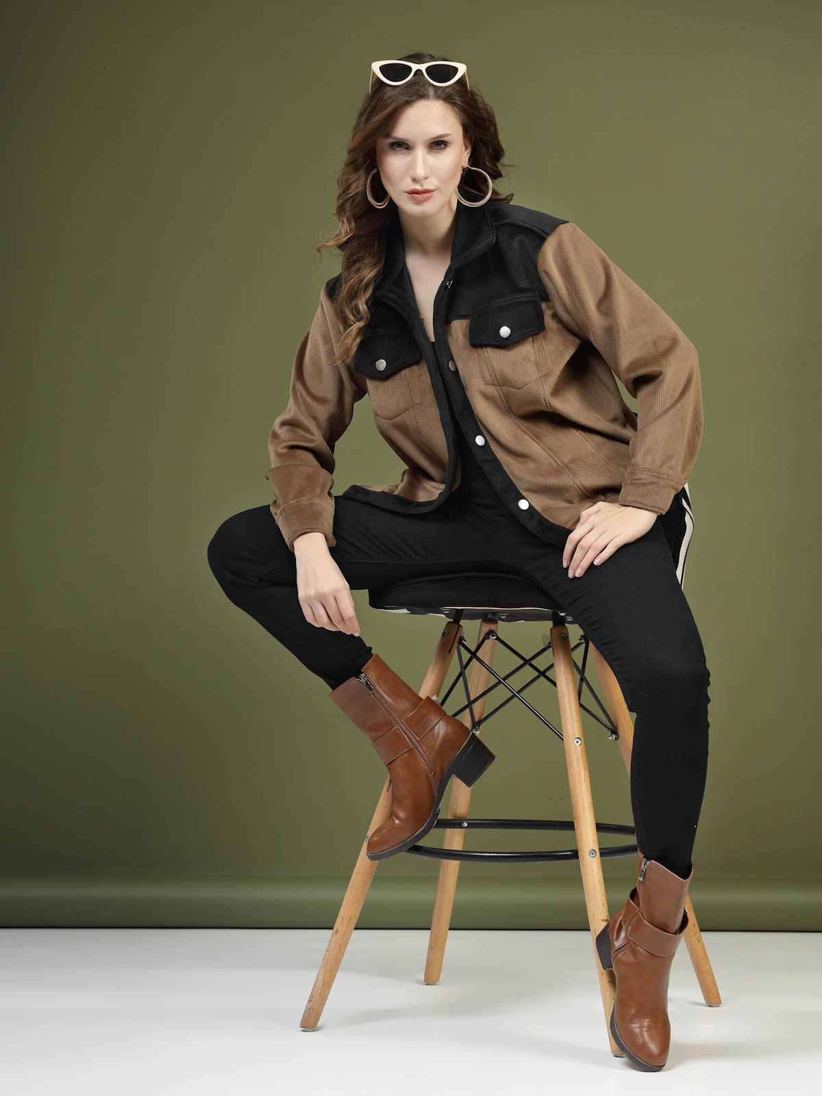 Brown Self Design Spread Collar Bomber Jacket