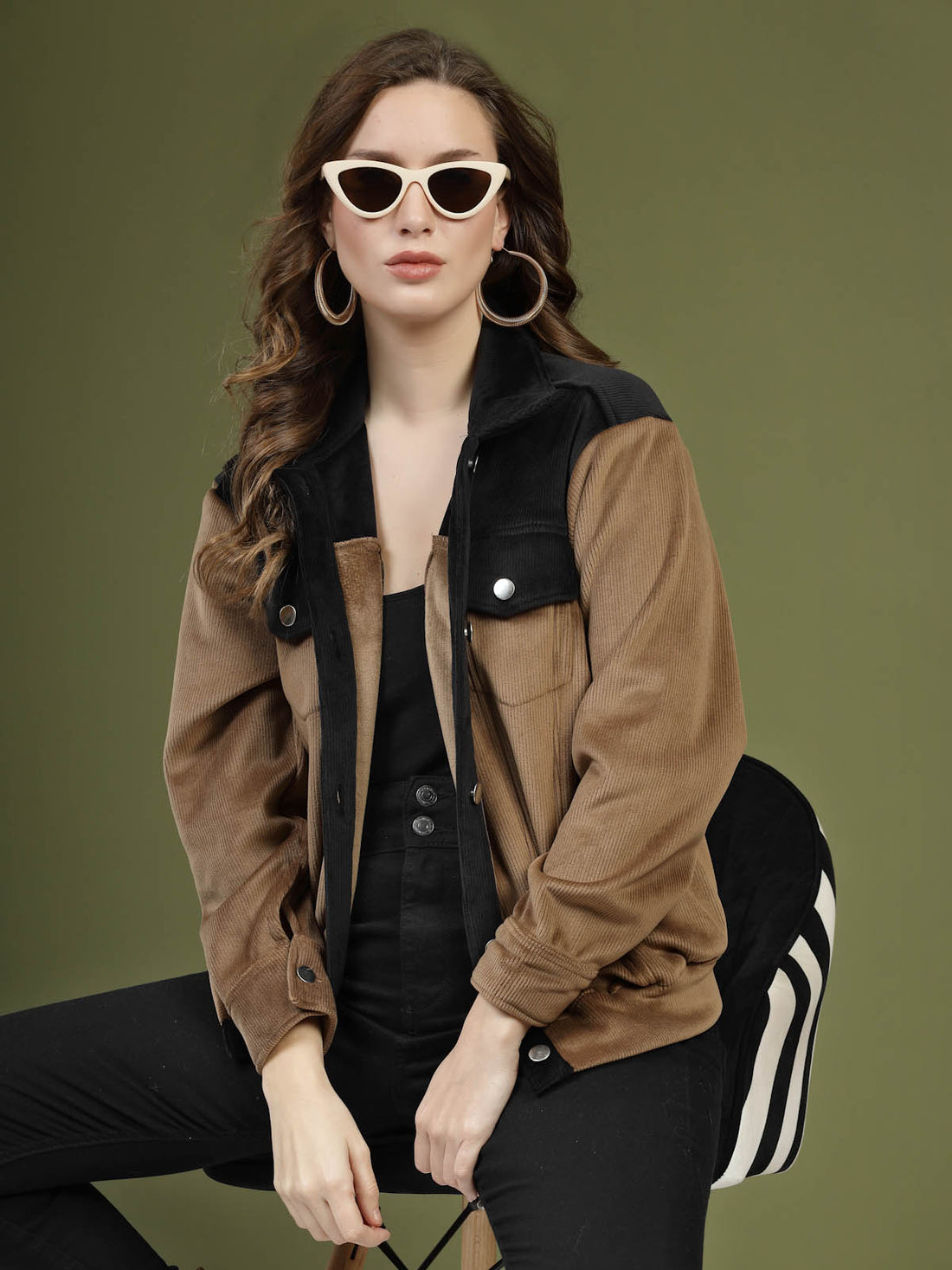 Brown Self Design Spread Collar Bomber Jacket