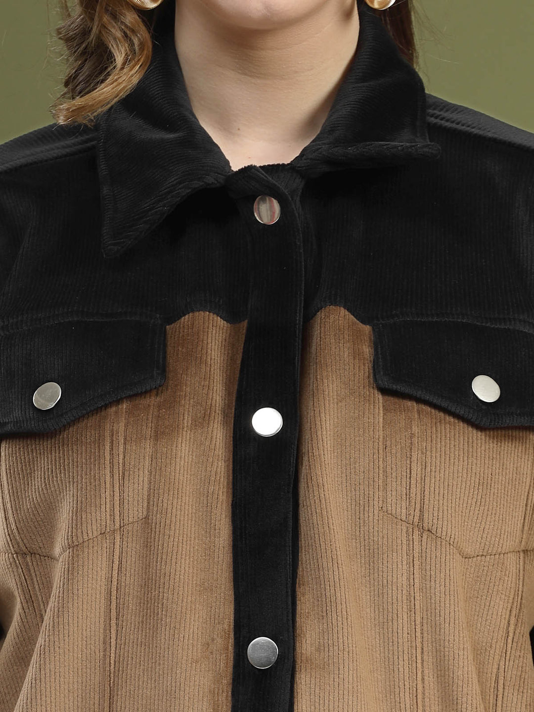 Brown Self Design Spread Collar Bomber Jacket