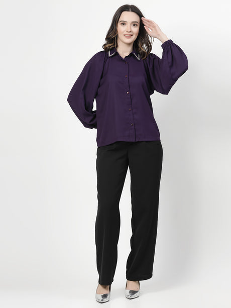 Spread Collar Puff Sleeves Party Shirt