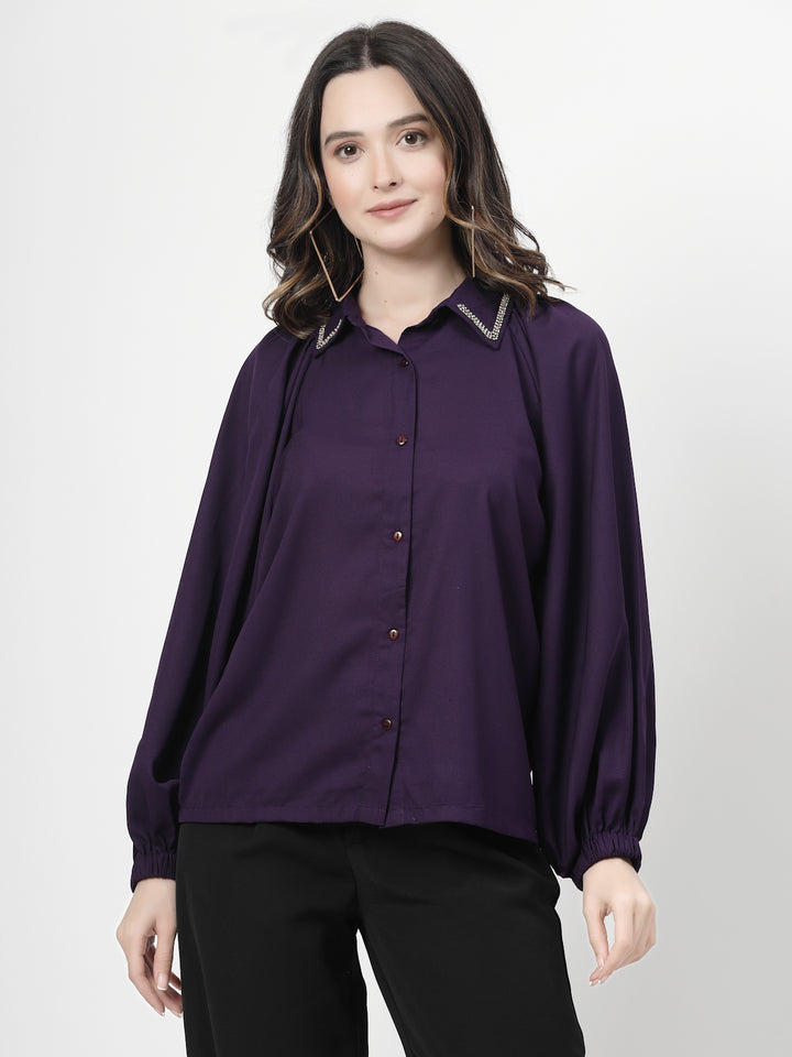 Spread Collar Puff Sleeves Party Shirt