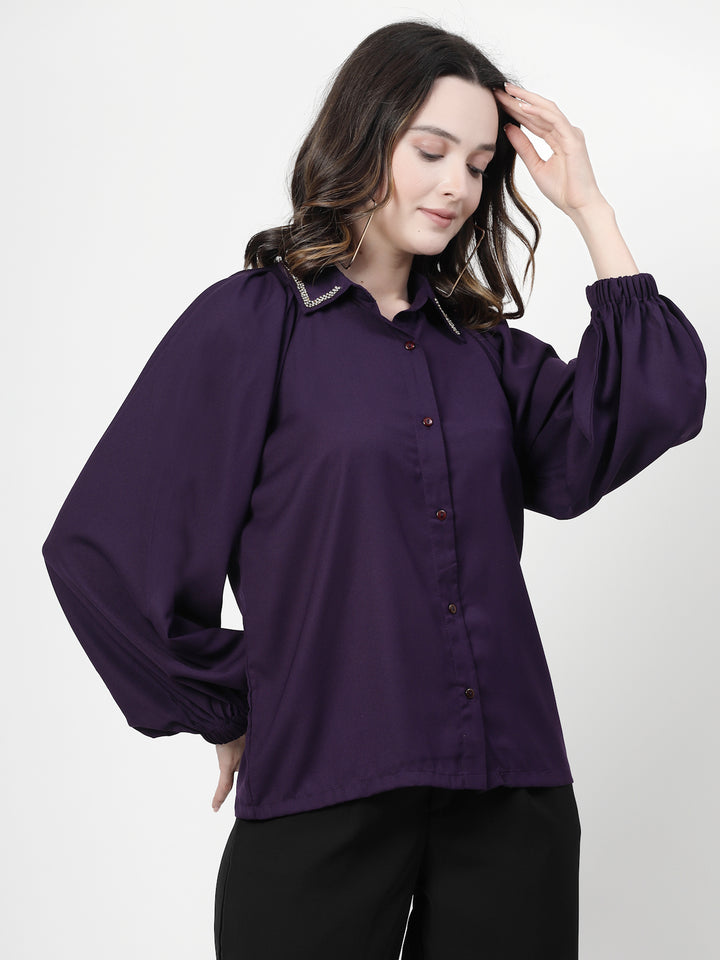 Spread Collar Puff Sleeves Party Shirt