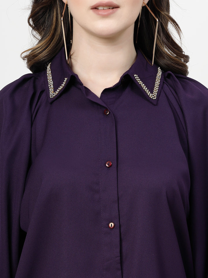 Spread Collar Puff Sleeves Party Shirt