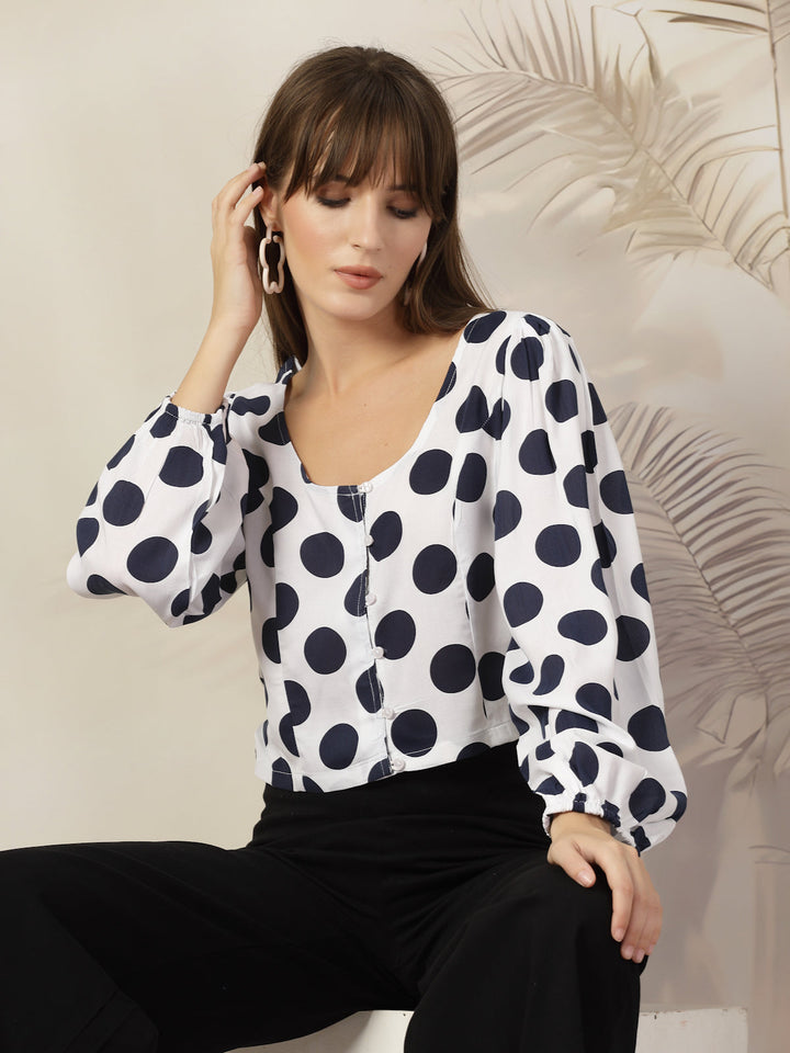 Polka Dot Print Cotton Top