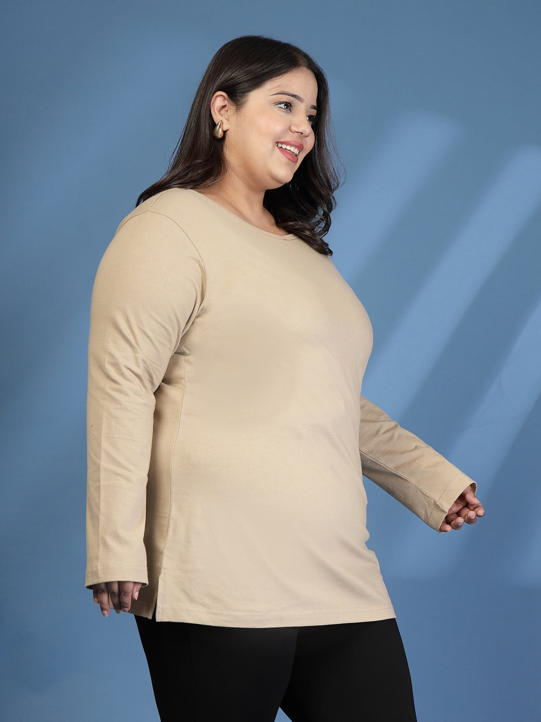 Plus Size Women Beige T-shirt