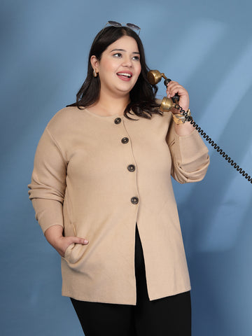 Plus Size Solid Cardigan