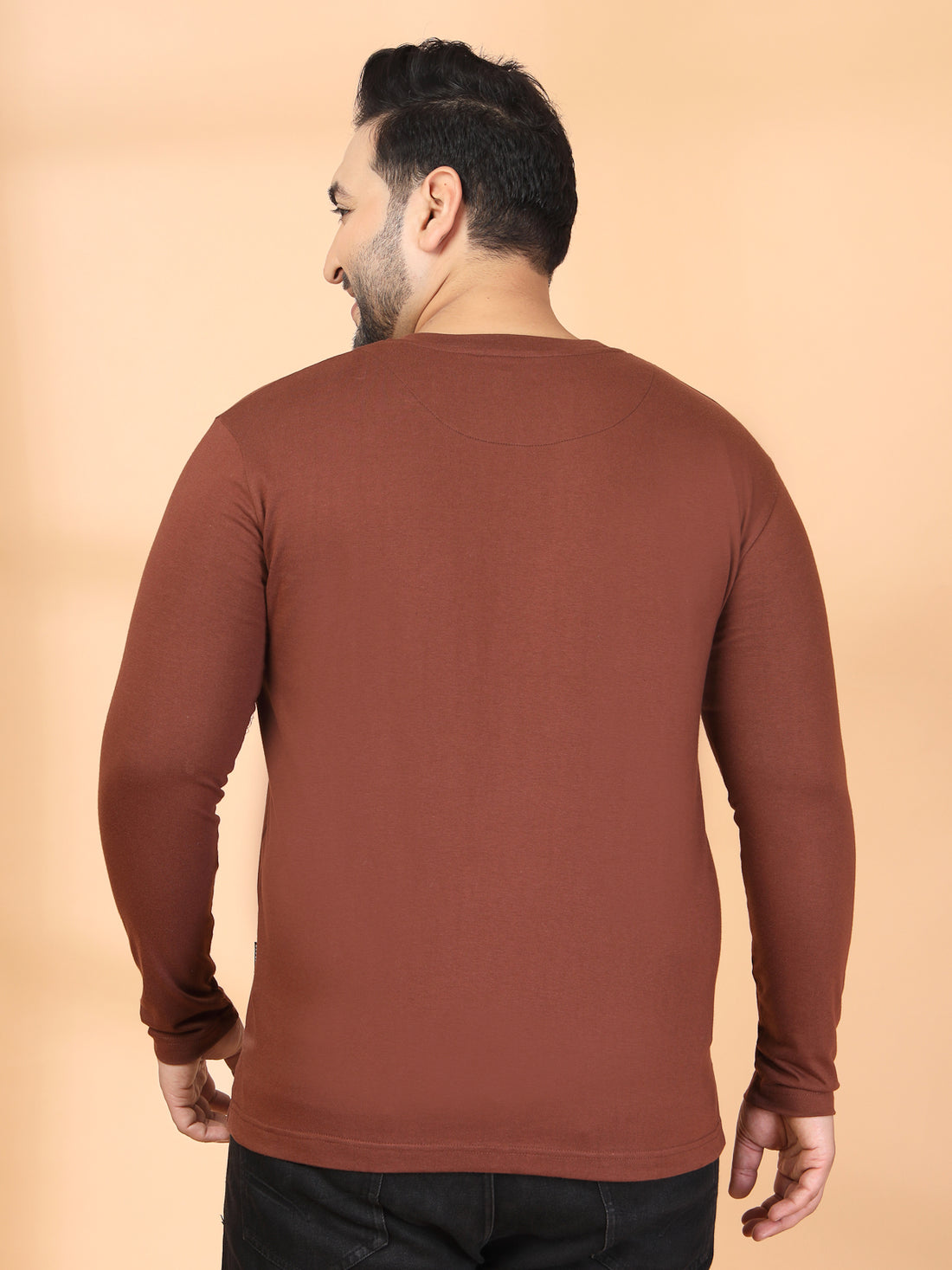 Plus Size Men Pure Cotton Solid Long Sleeves Casual T-shirt