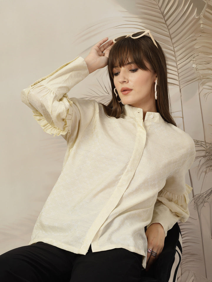 Mandarin Collar Cotton Shirt Style Top