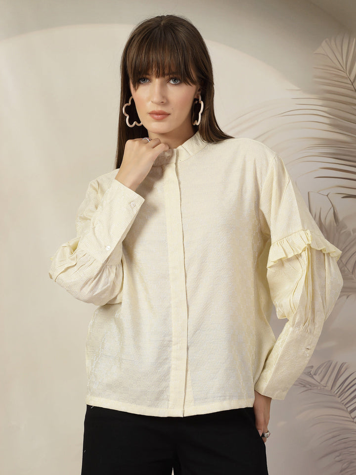 Mandarin Collar Cotton Shirt Style Top