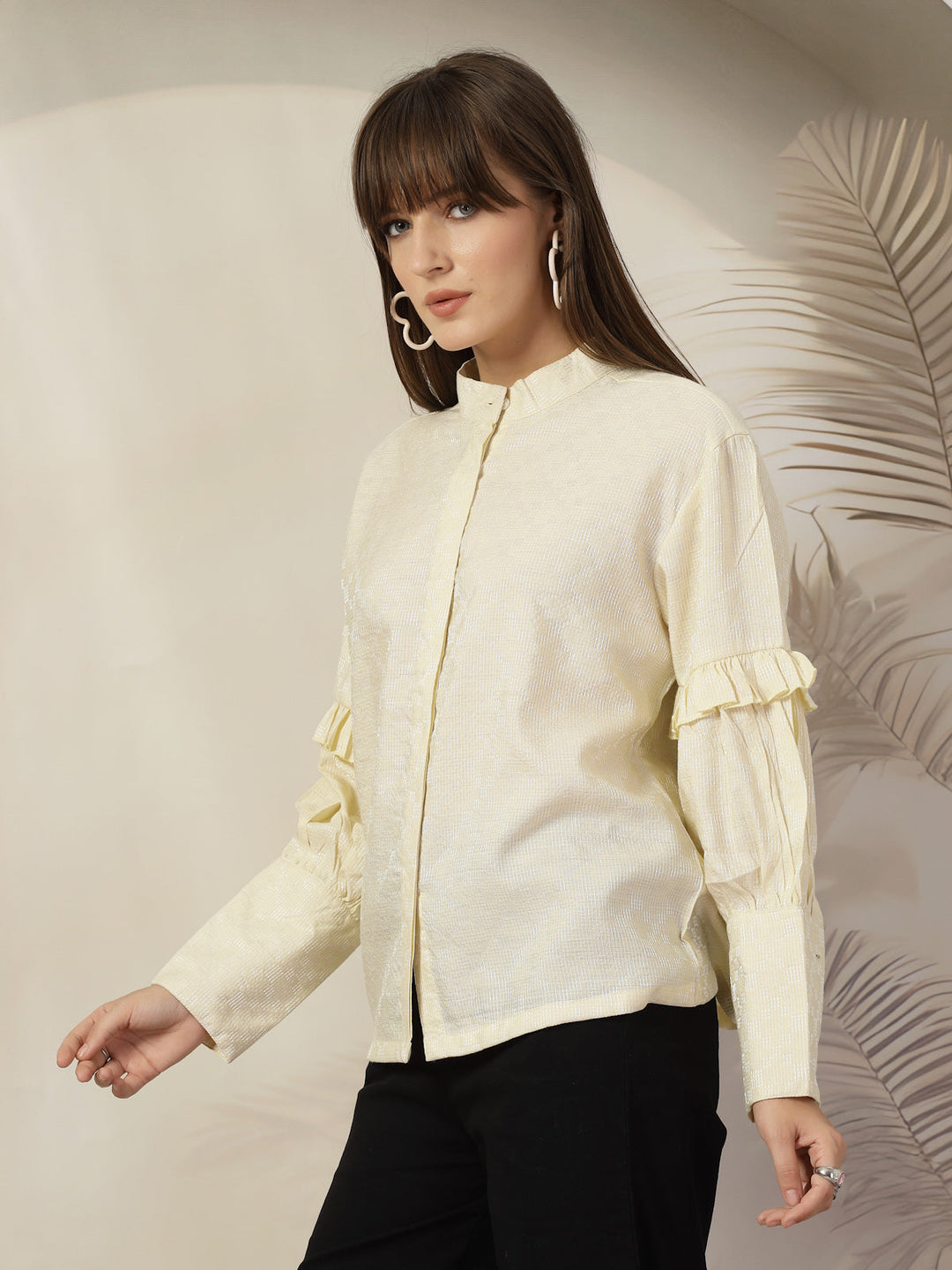 Mandarin Collar Cotton Shirt Style Top