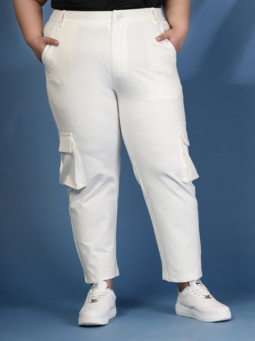 Plus Size Women Solid Regular Fit Mid Rise Trousers