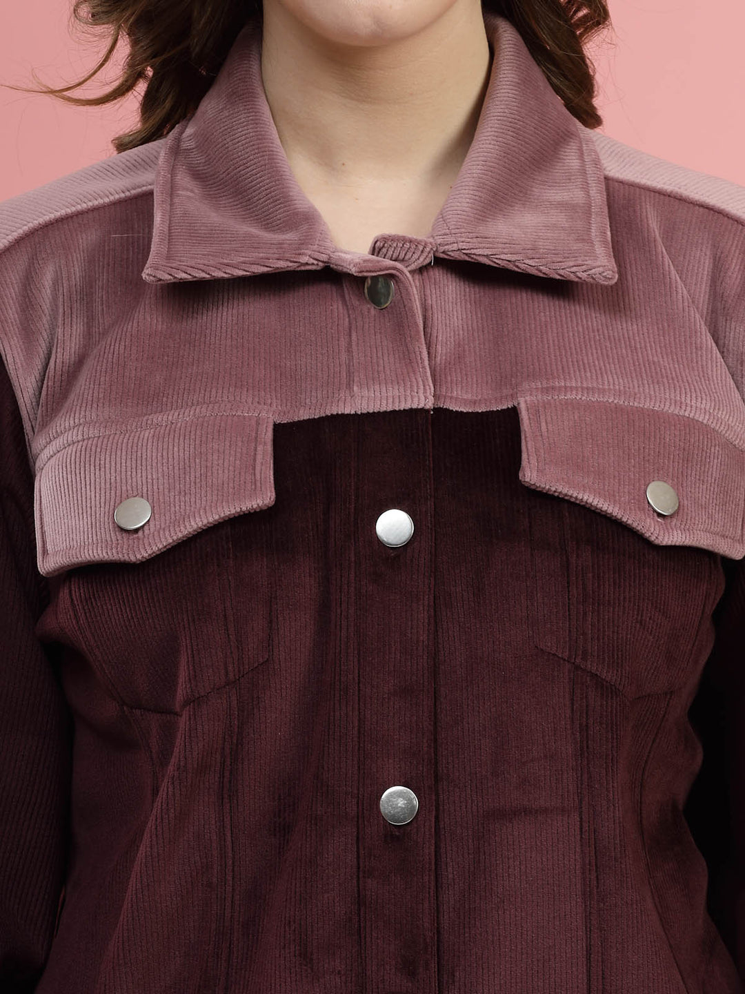 Maroon Self Design Spread Collar Bomber Jacket