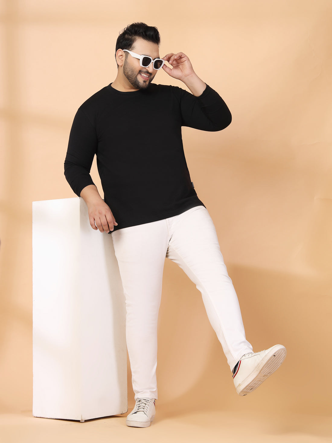 Plus Size Men Pure Cotton Solid Long Sleeves Casual T-shirt